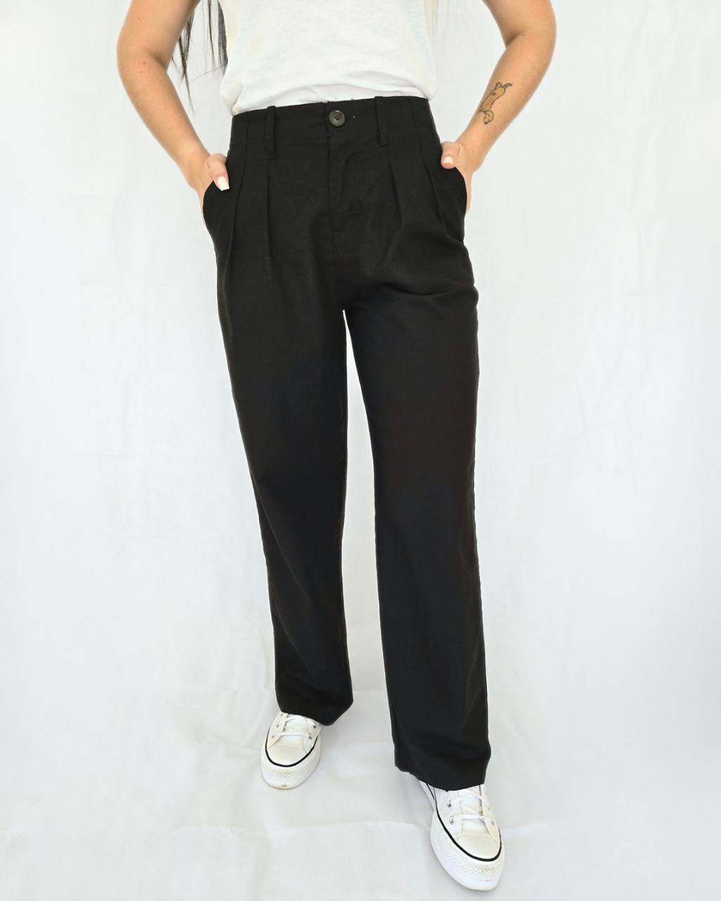 Full length black womens pants cotton linen natural fibres