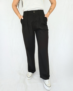 Full length black womens pants cotton linen natural fibres