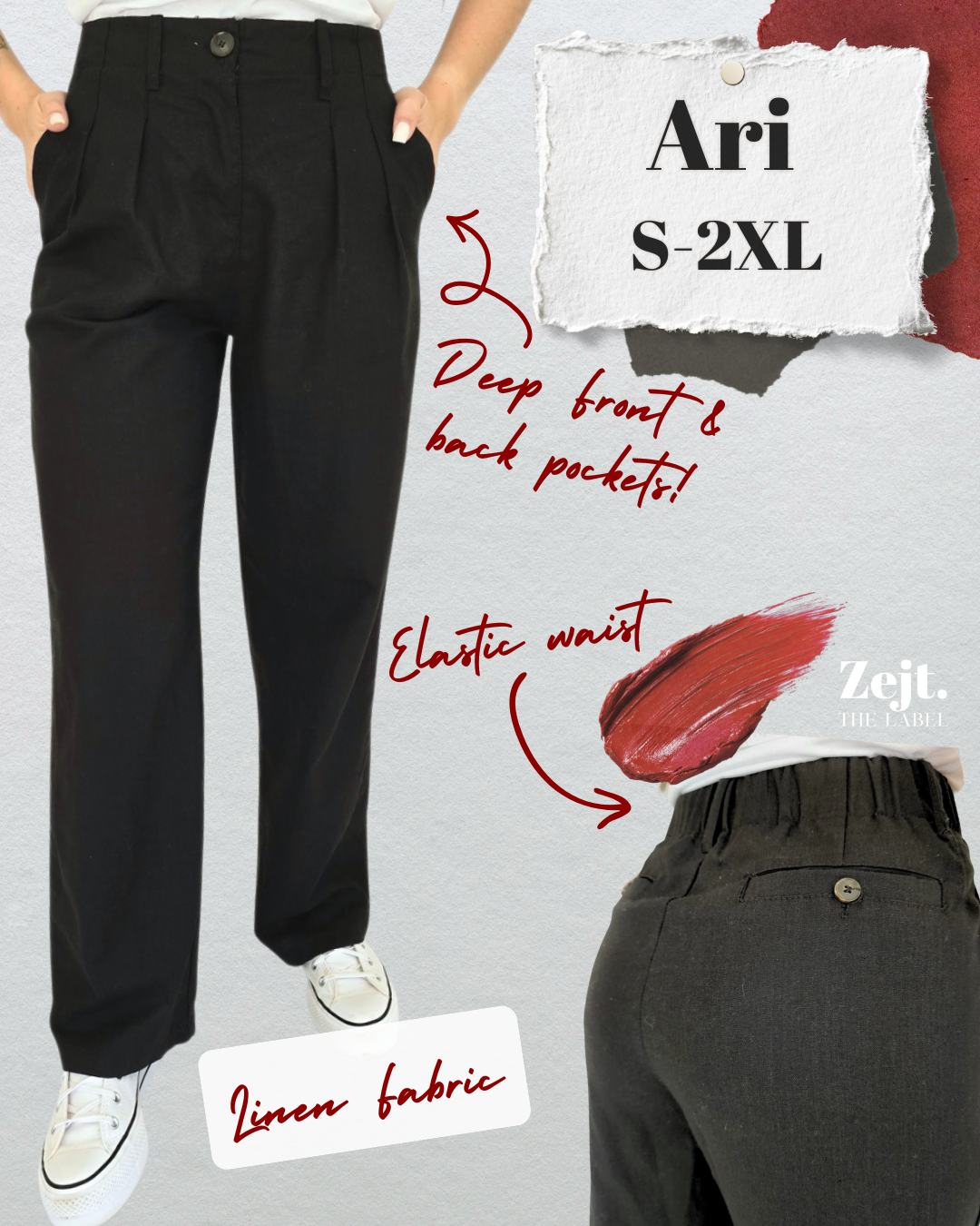 deep pocket, elastic waist womens casual pant