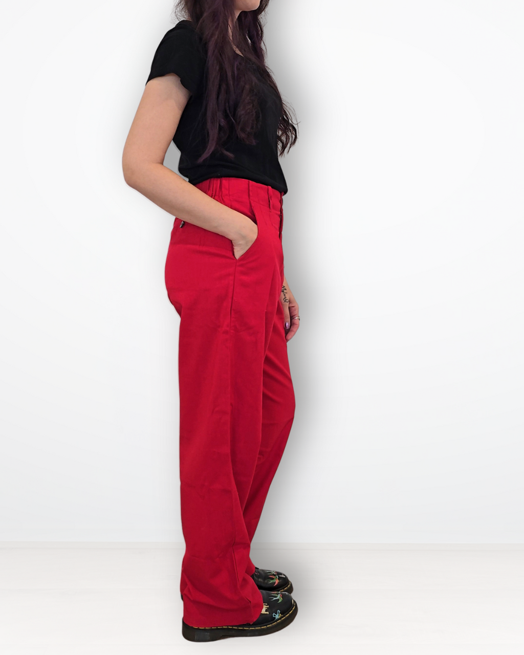 Zejt he label red linen wide leg tailored pants