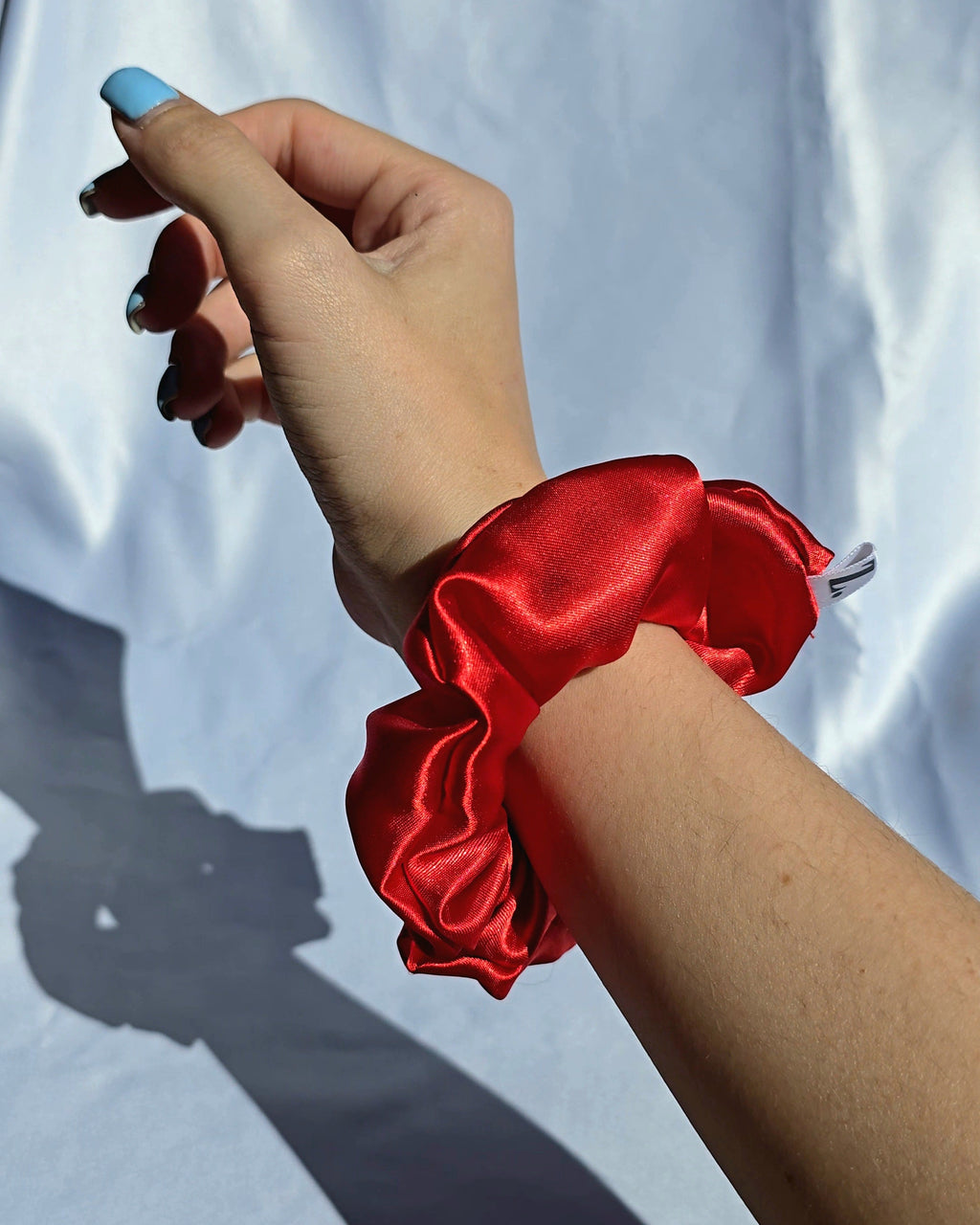 red silk christmas scrunchie