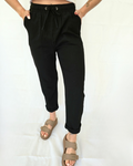 casual black pants for summer with elastic waist and pockets