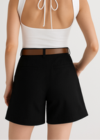 long length black stretch shorts for travel