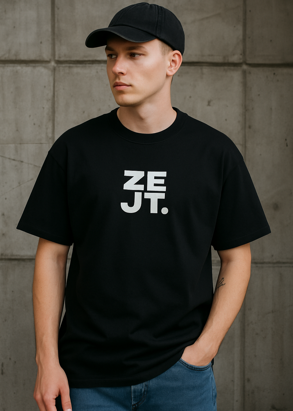 mens streetwear casual design logo tee, cotton thick heavy