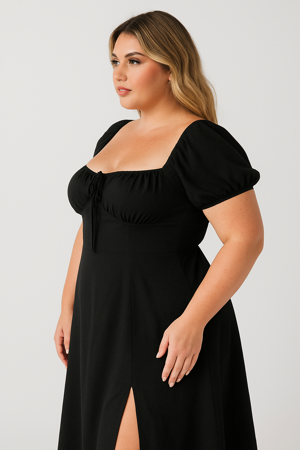 plus size summer dress midi length black with slit flattering