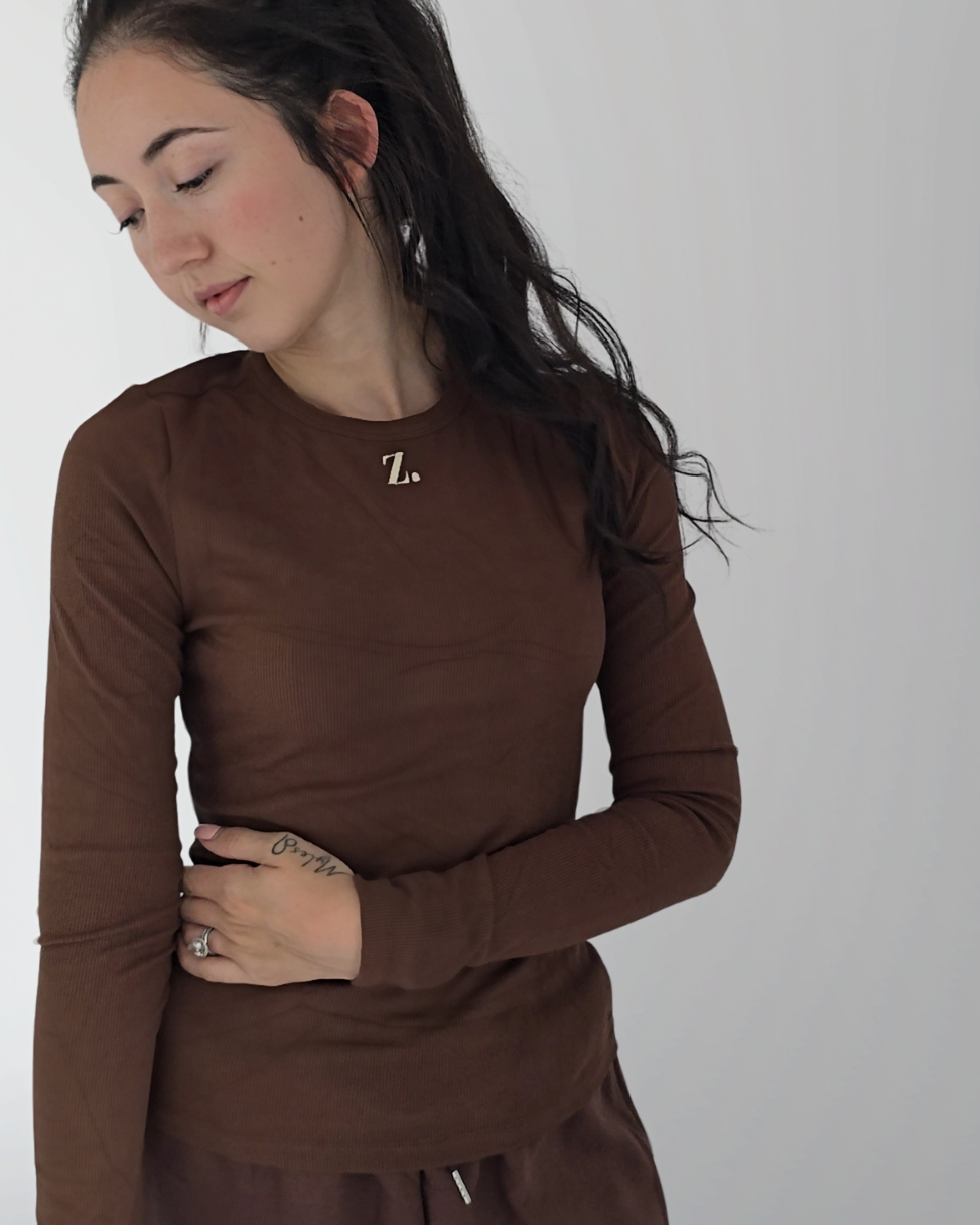 Hazel Ribbed Long Sleeve - Coffee