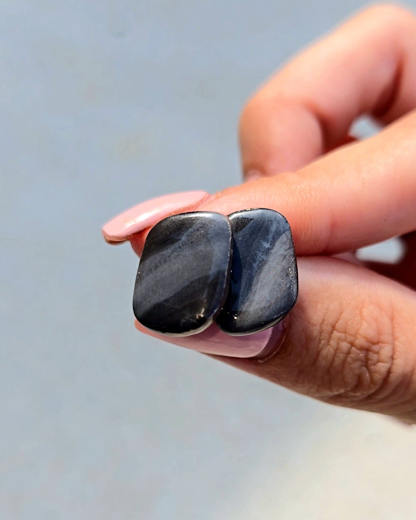 Grey Metallic Studs - Polymer Earrings