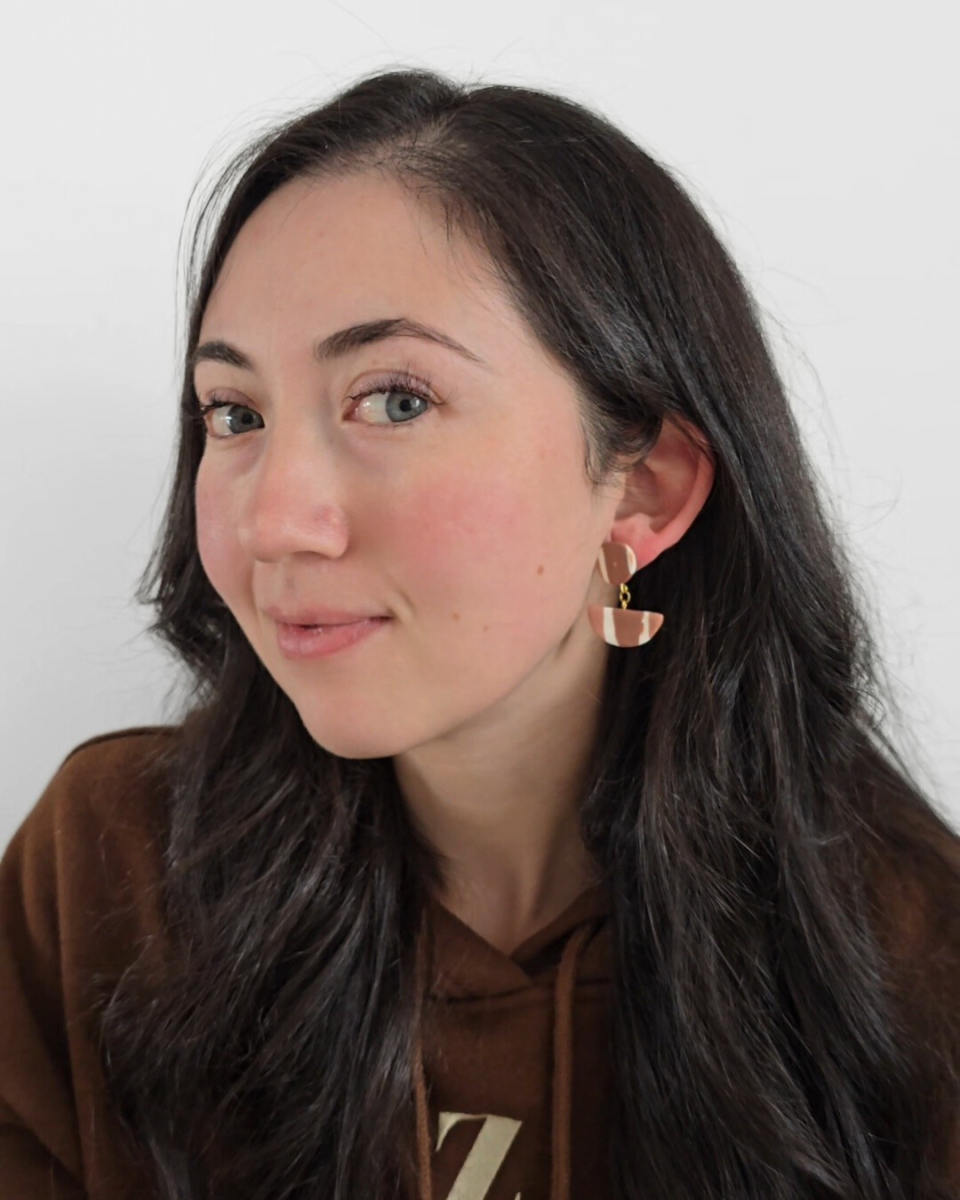 Geo Stripe Neutral Dangle Studs - Polymer Earrings