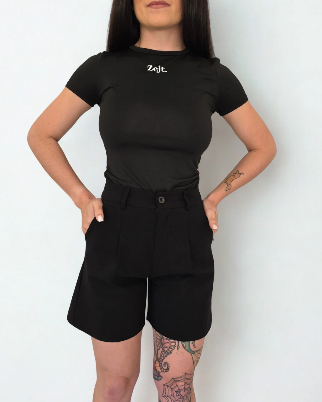 high waisted long shorts office workwear