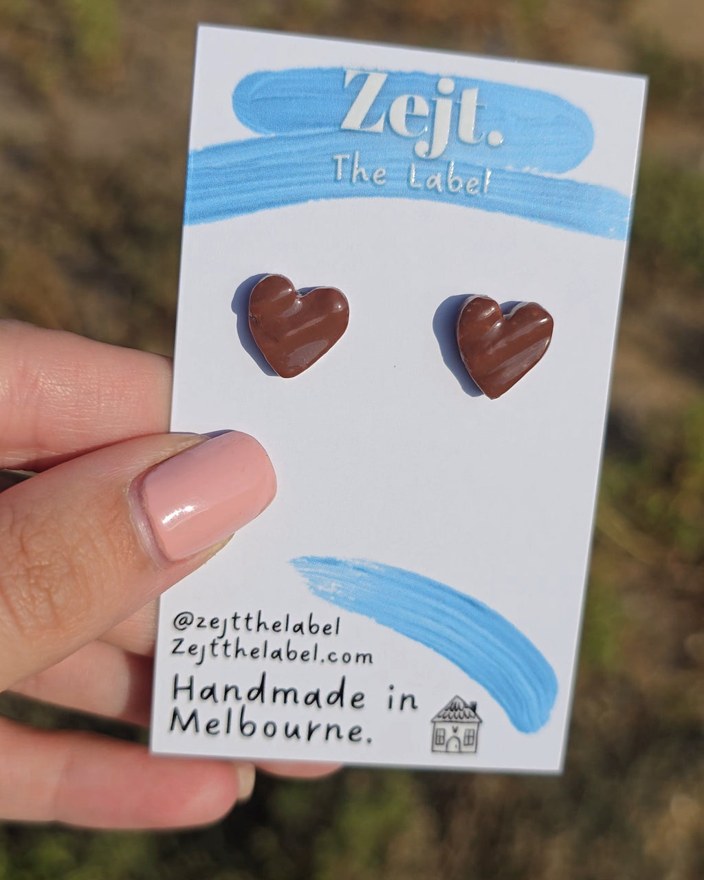 Chocolate Heart Studs - Polymer Earrings