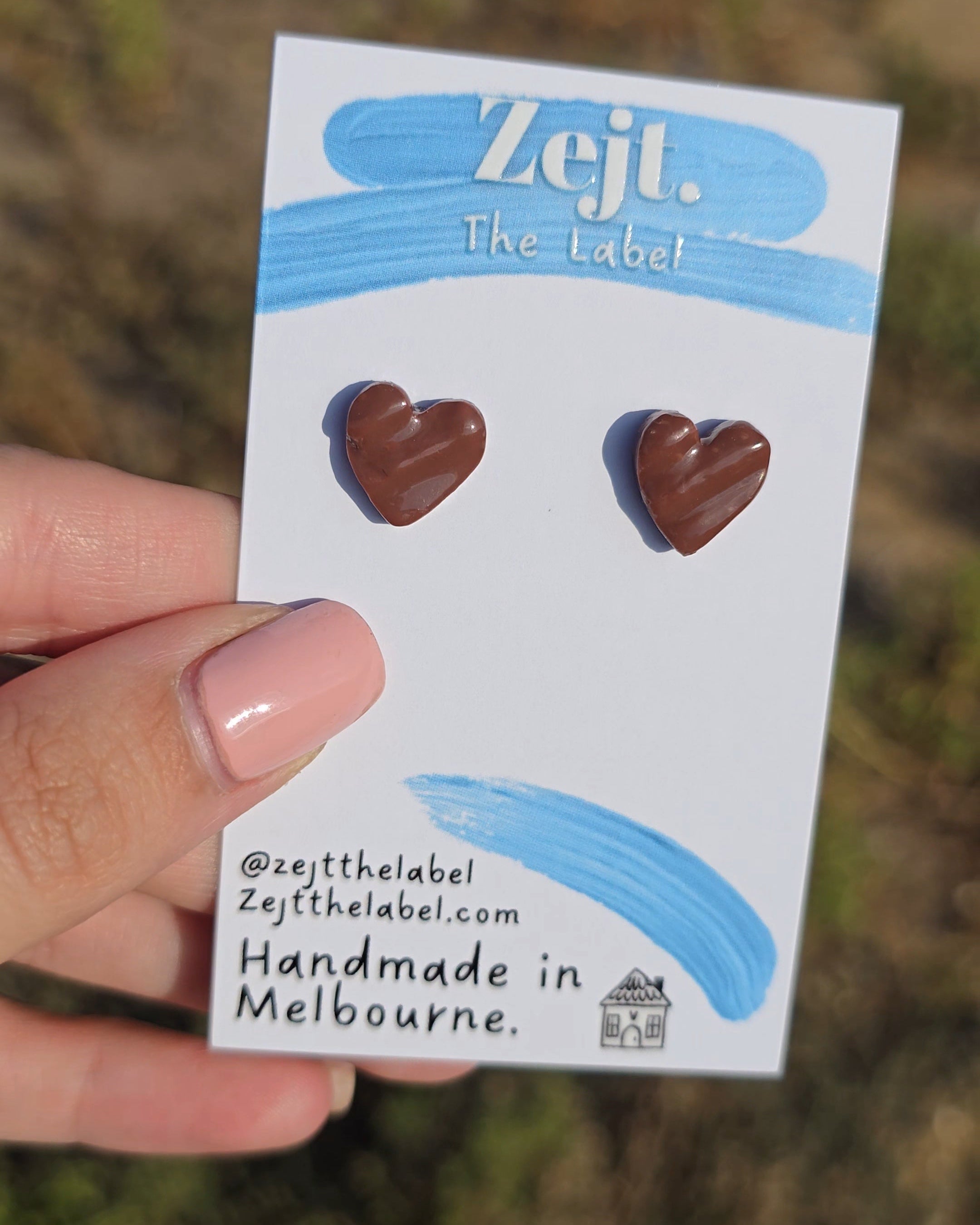 Chocolate Heart Studs - Polymer Earrings