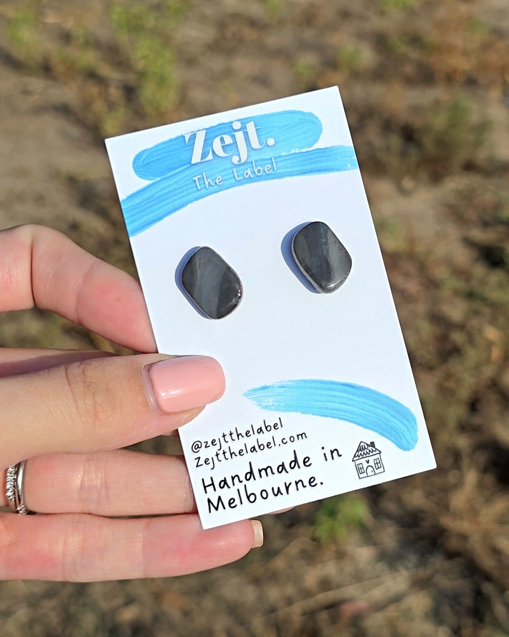 Grey Metallic Studs - Polymer Earrings