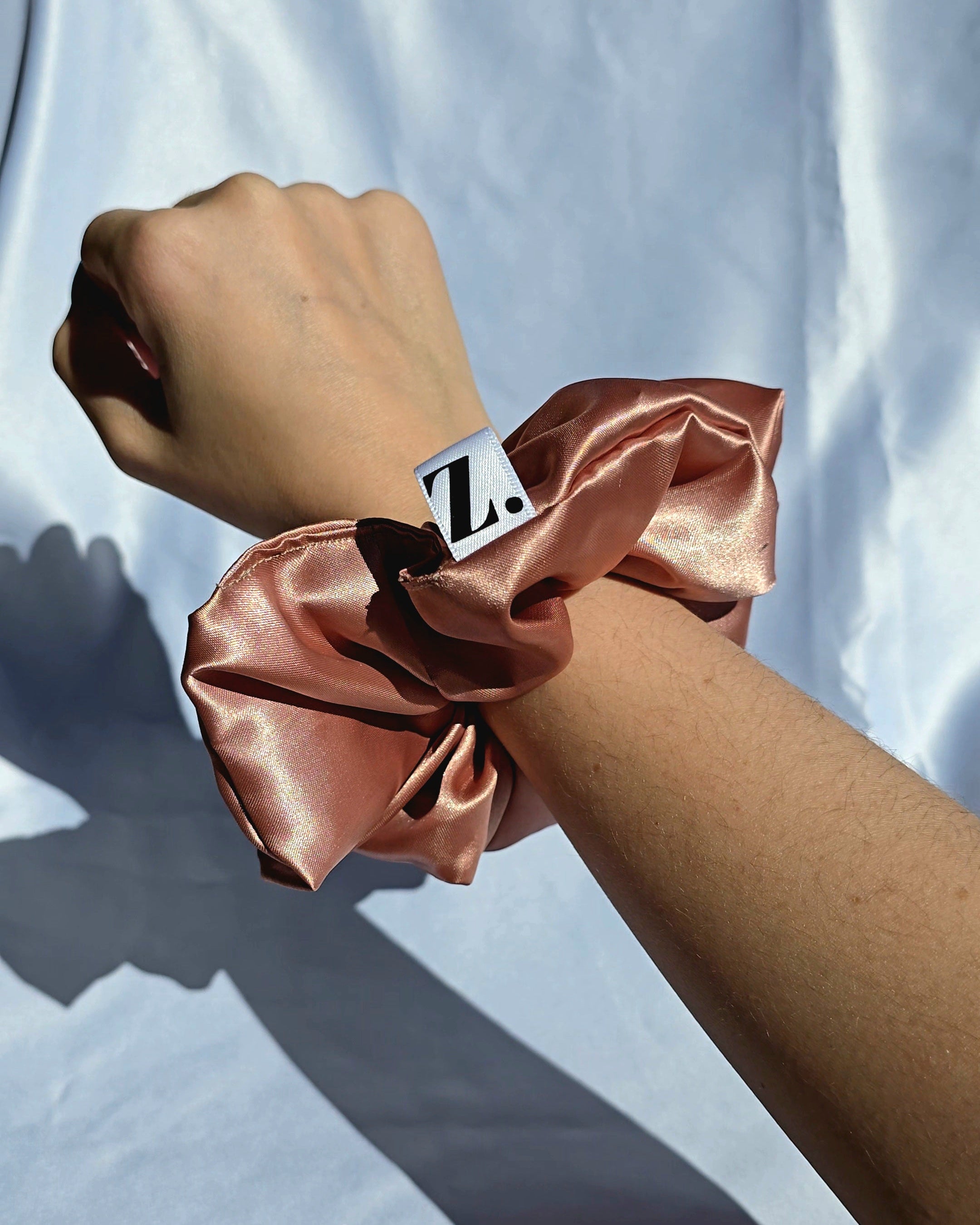 rose gold pink silk scrunchie large