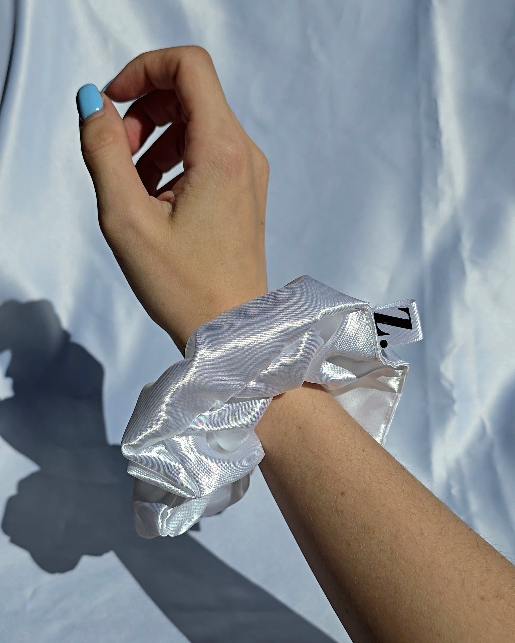 white satin scrunchie extra large statement accessory