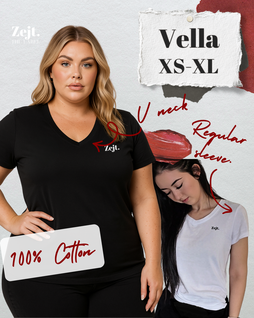 100% cotton V neck tee sleeve comfortable fit